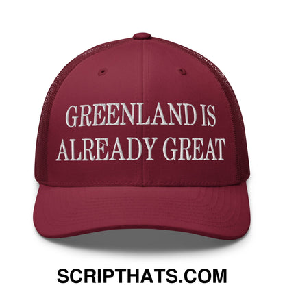Greenland Is Already Great Embroidered Mesh Trucker Hat Cranberry