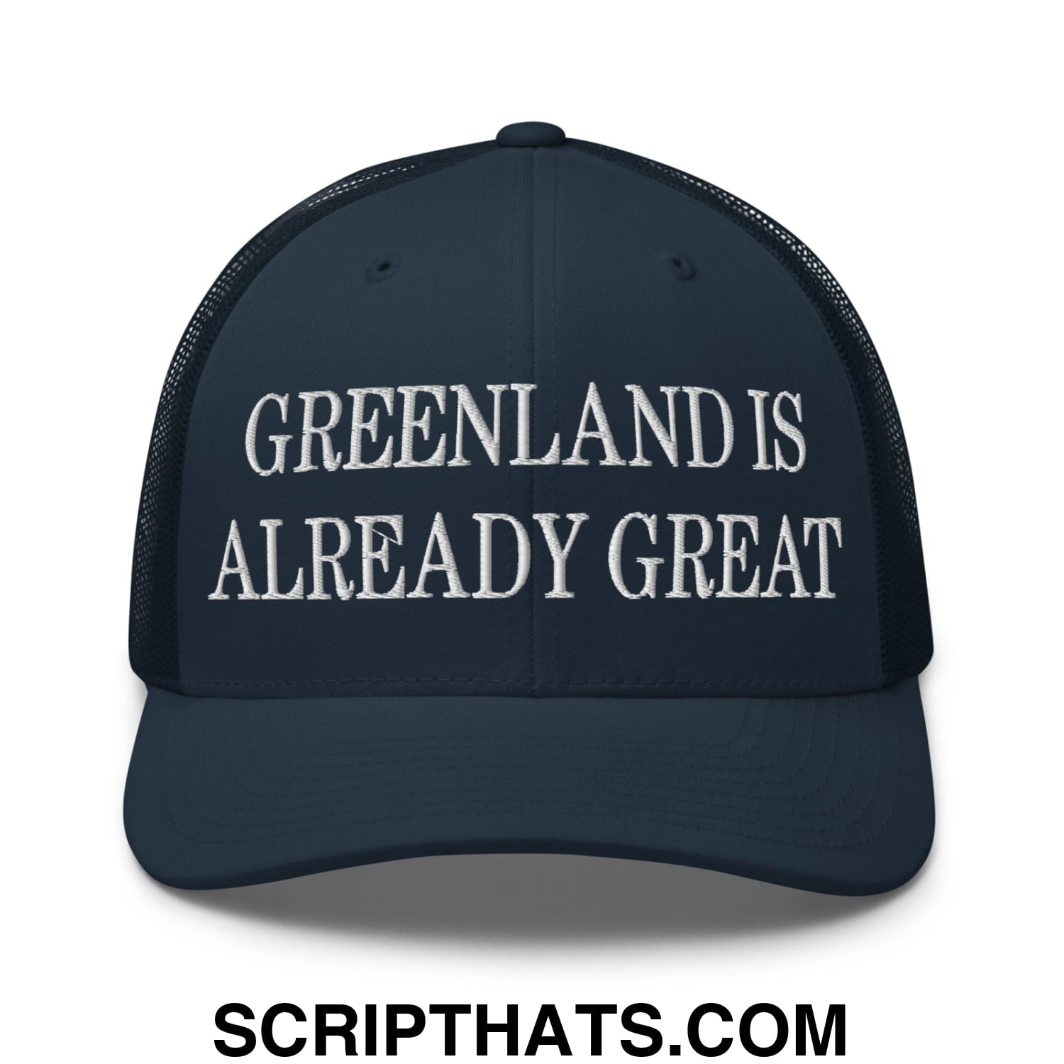 Greenland Is Already Great Embroidered Mesh Trucker Hat Navy