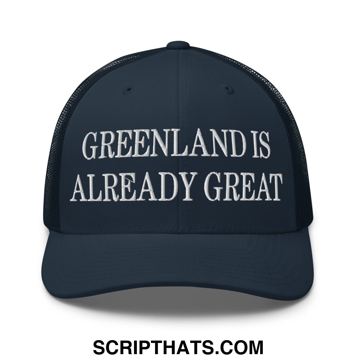 Greenland Is Already Great Embroidered Mesh Trucker Hat Navy