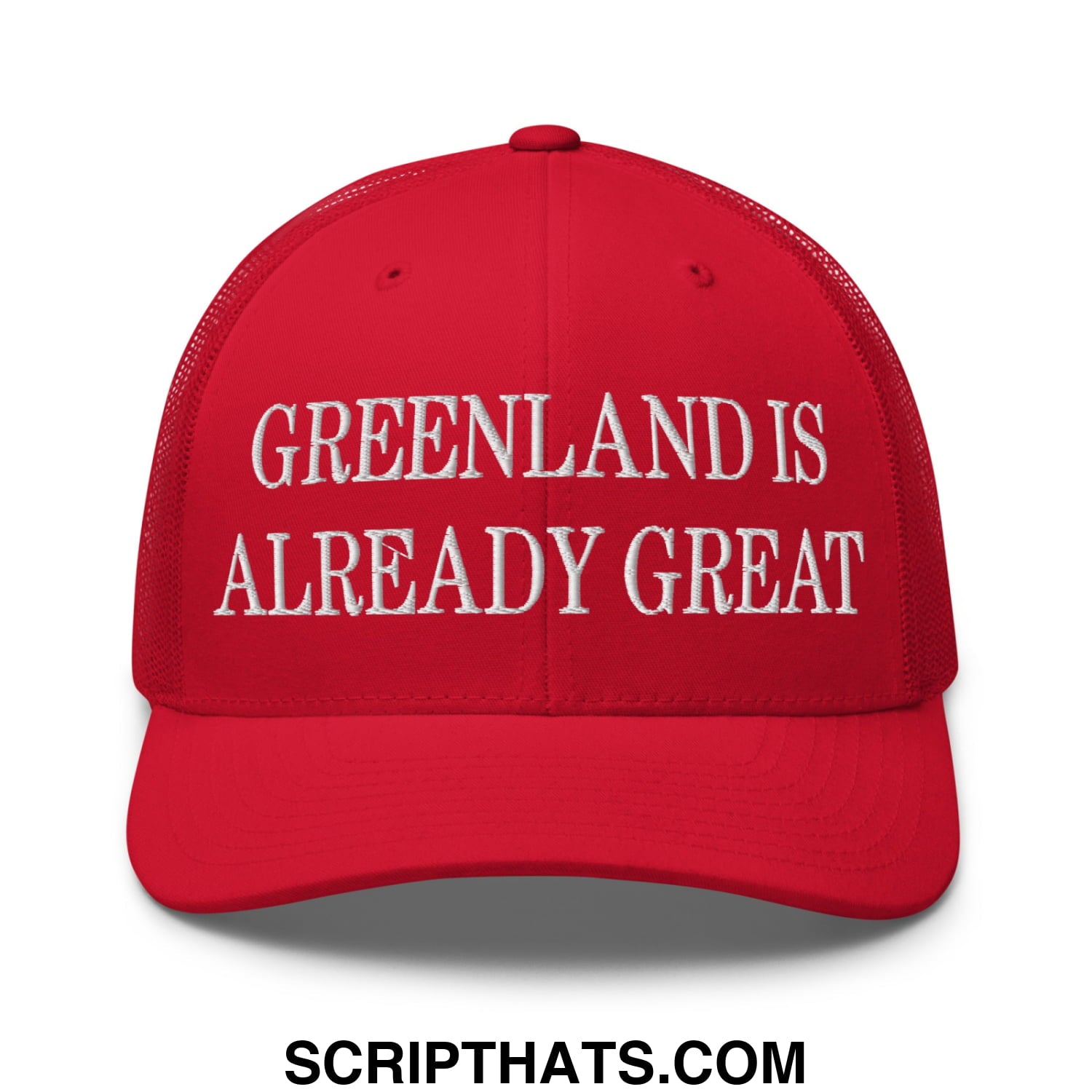 Greenland Is Already Great Embroidered Mesh Trucker Hat Red