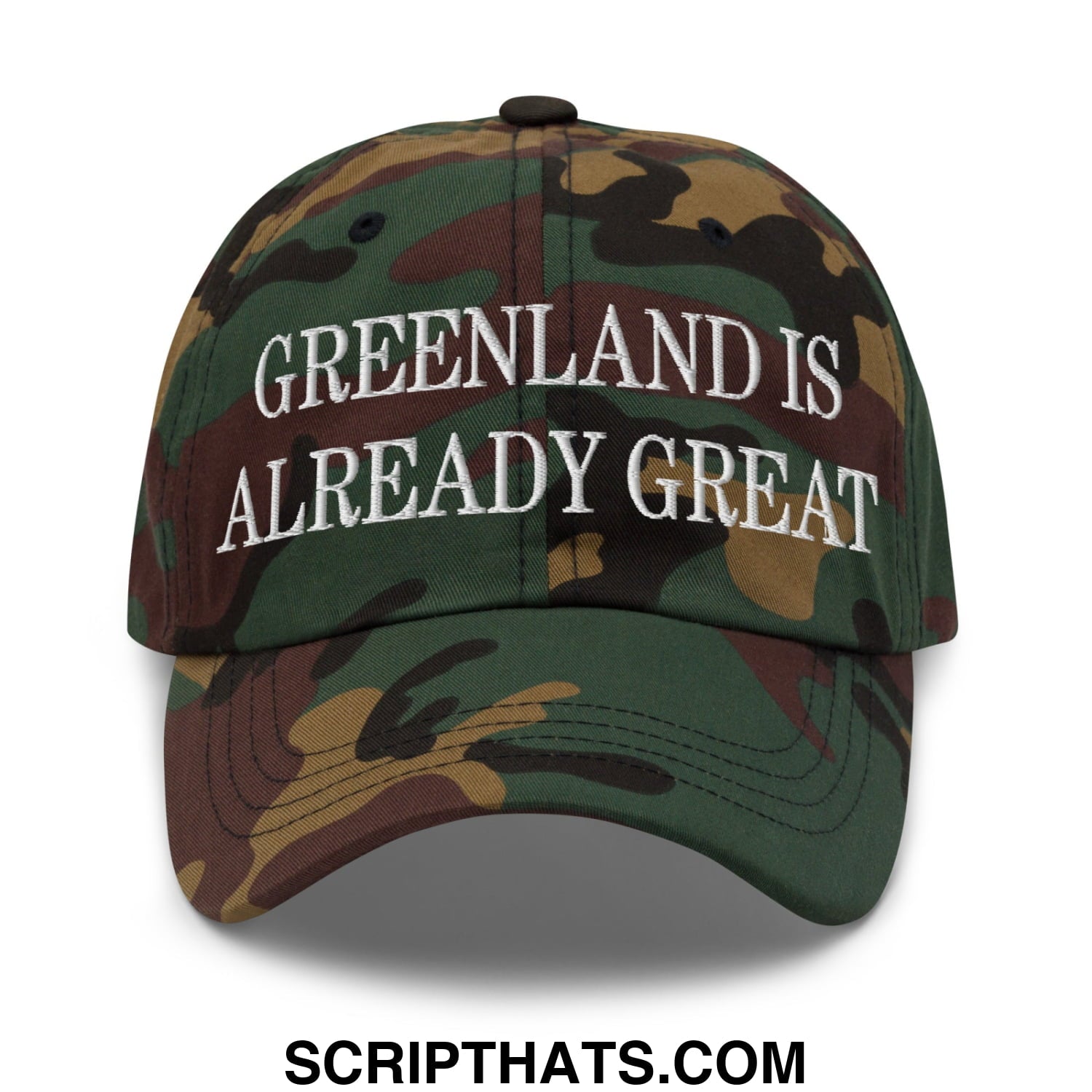Greenland Is Already Great Embroidered Unstructured Dad Hat Green Camo