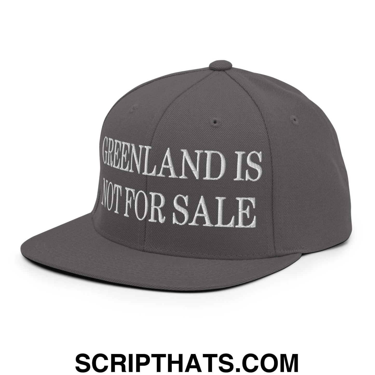 Greenland Is Not For Sale Embroidered Flat Bill Brim Snapback Hat Dark Grey