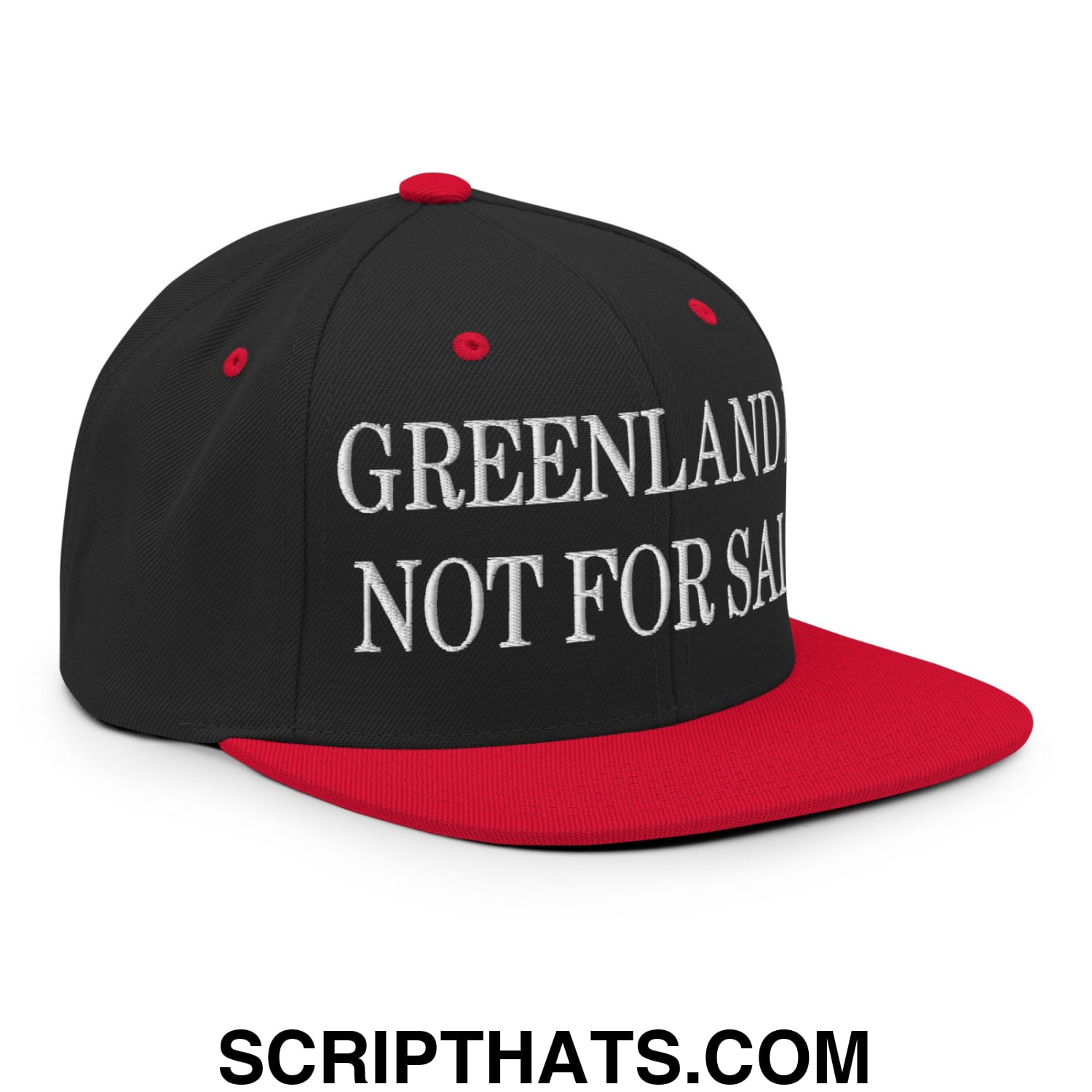 Greenland Is Not For Sale Embroidered Flat Bill Brim Snapback Hat Black Red