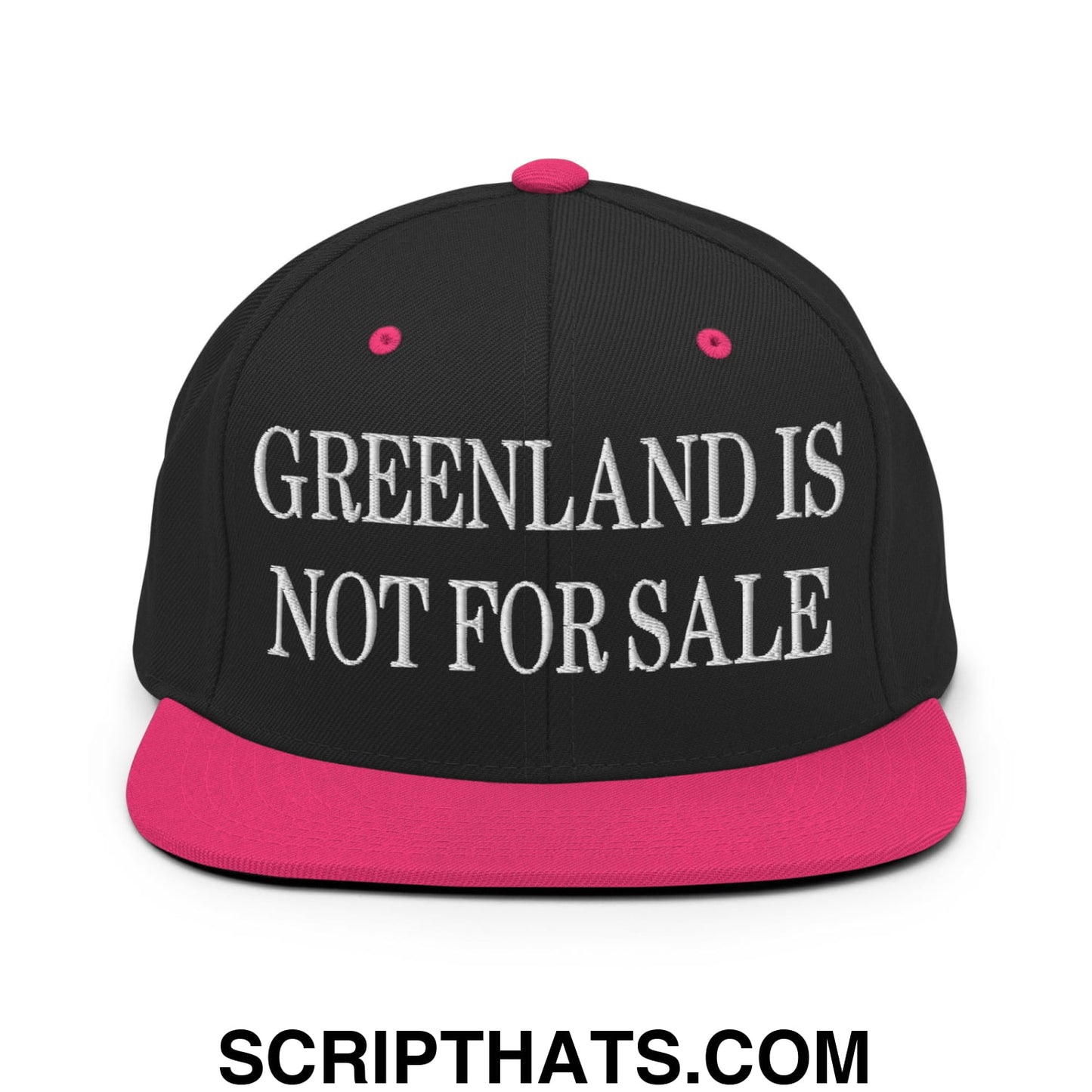 Greenland Is Not For Sale Embroidered Flat Bill Brim Snapback Hat Black Neon Pink