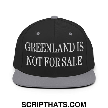 Greenland Is Not For Sale Embroidered Flat Bill Brim Snapback Hat Black Silver