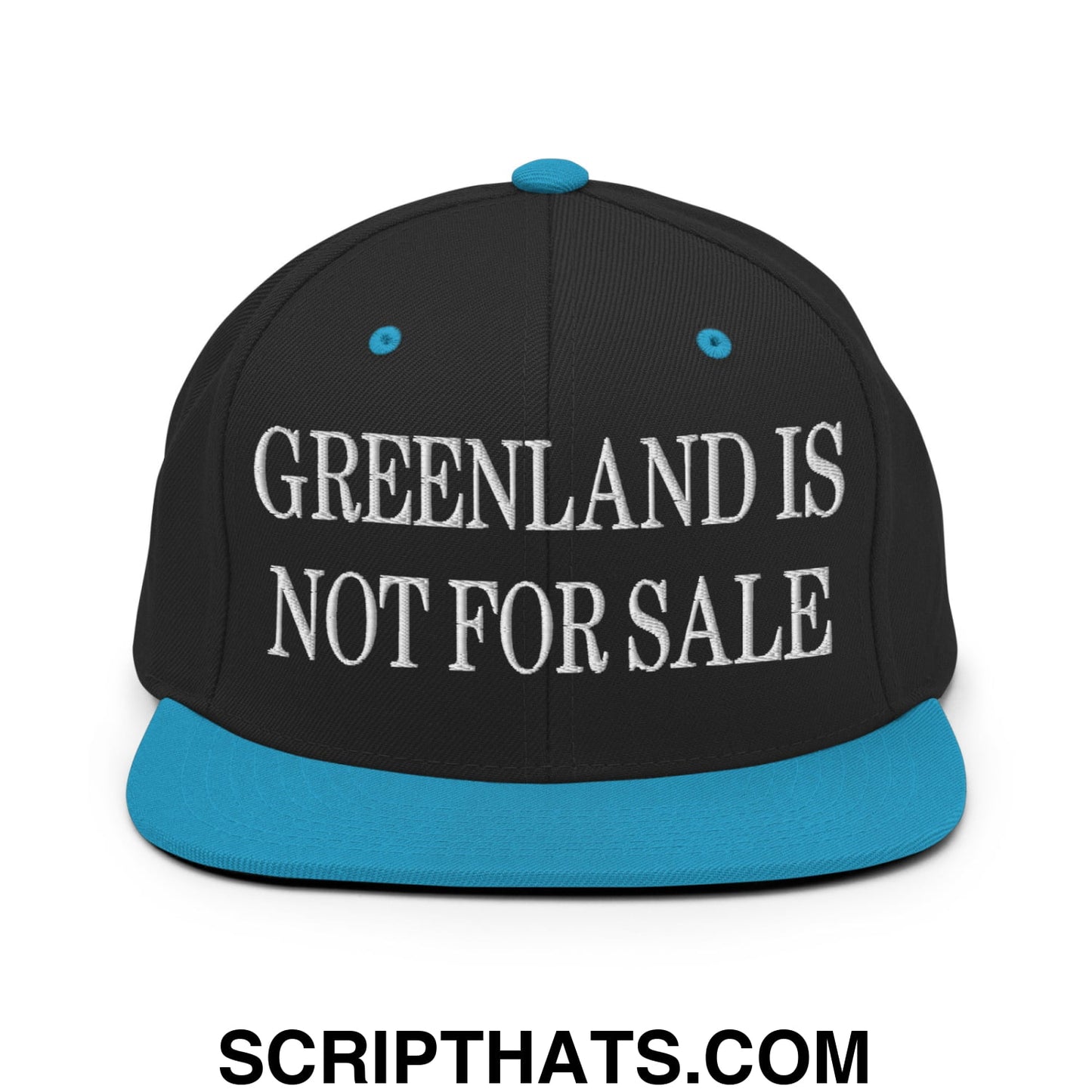 Greenland Is Not For Sale Embroidered Flat Bill Brim Snapback Hat Black Teal