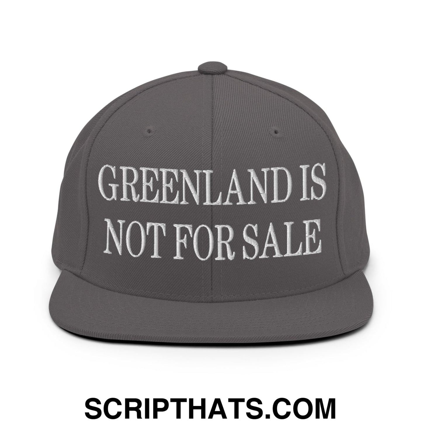 Greenland Is Not For Sale Embroidered Flat Bill Brim Snapback Hat Dark Grey