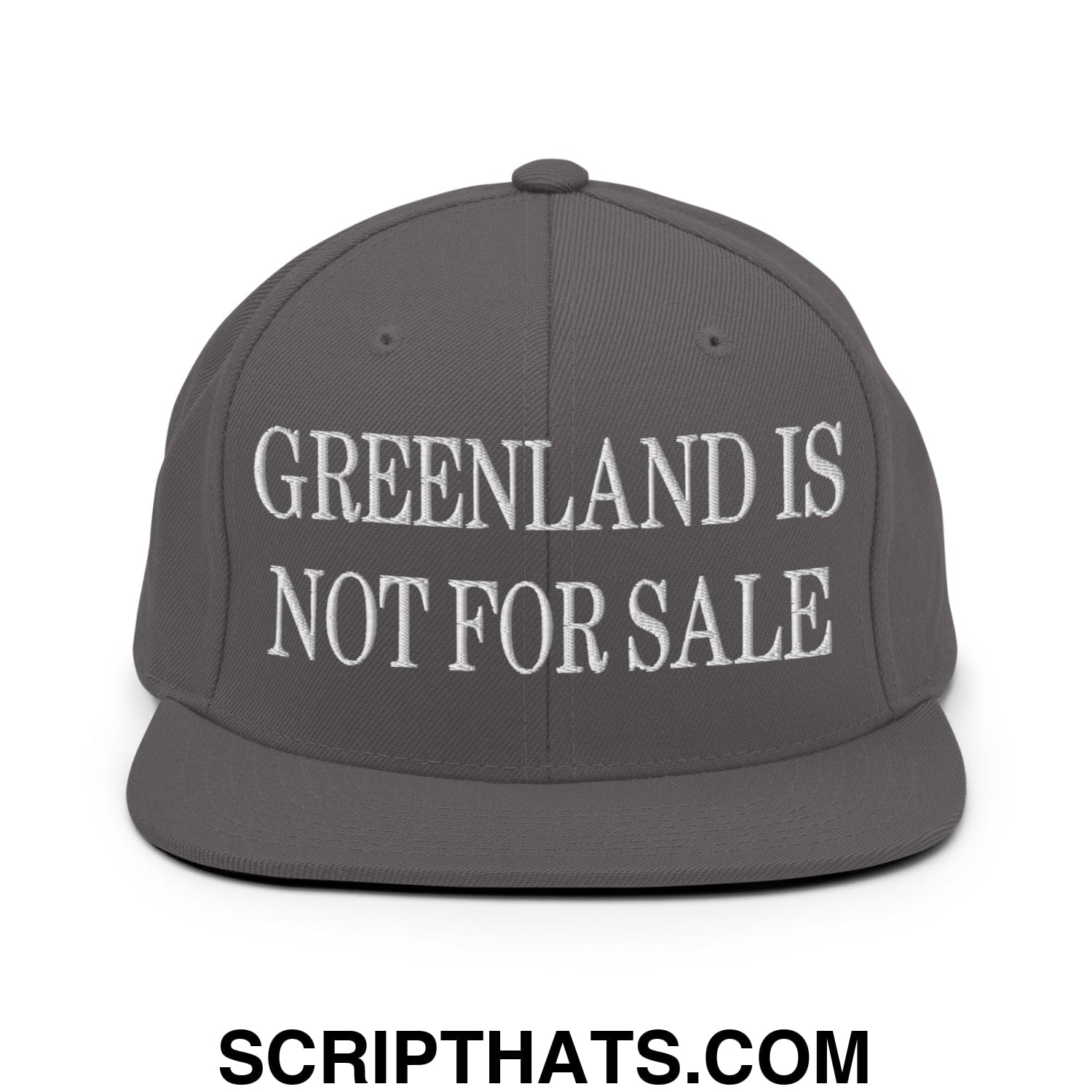 Greenland Is Not For Sale Embroidered Flat Bill Brim Snapback Hat Dark Grey