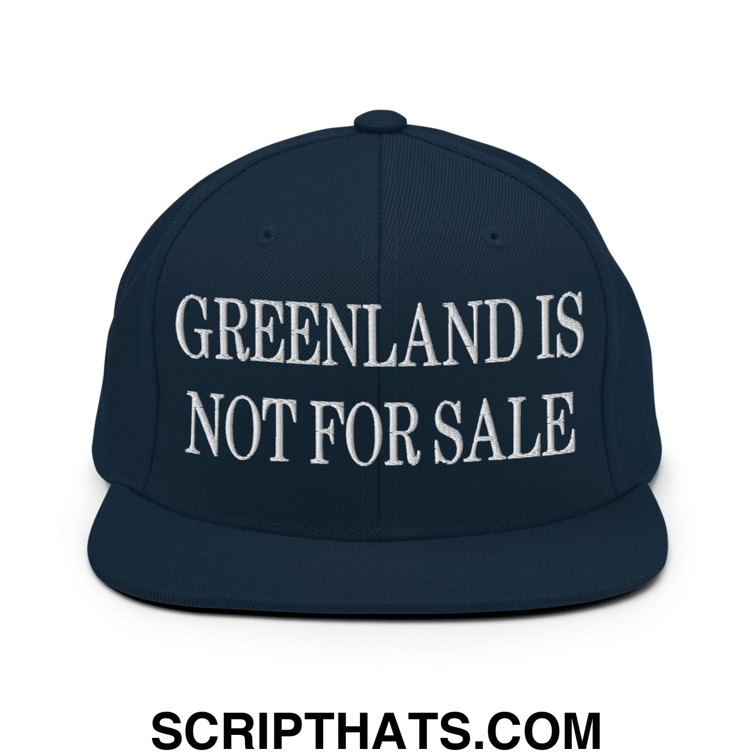 Greenland Is Not For Sale Embroidered Flat Bill Brim Snapback Hat Dark Navy