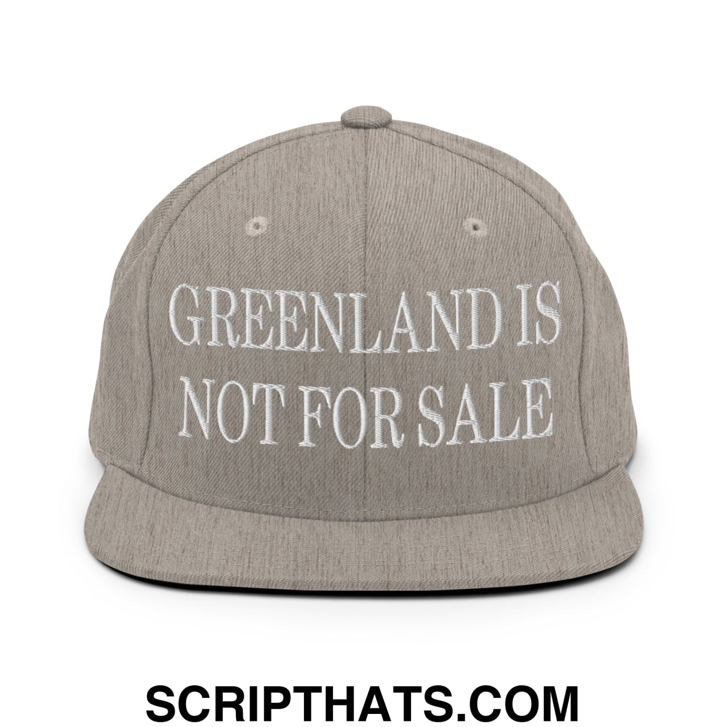 Greenland Is Not For Sale Embroidered Flat Bill Brim Snapback Hat Heather Grey