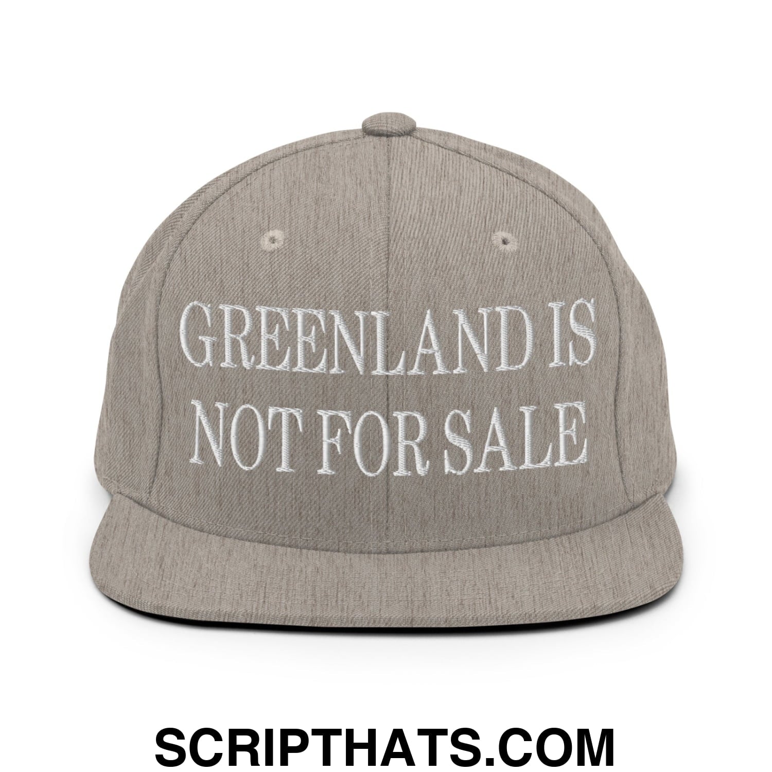 Greenland Is Not For Sale Embroidered Flat Bill Brim Snapback Hat Heather Grey