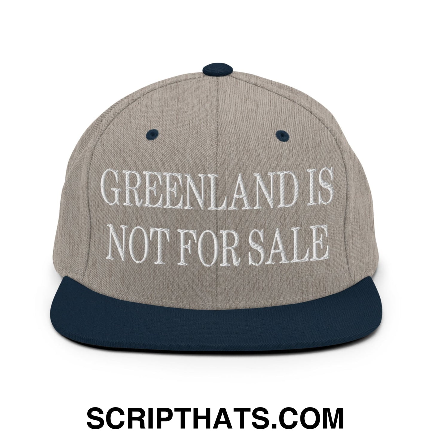 Greenland Is Not For Sale Embroidered Flat Bill Brim Snapback Hat Heather Grey Navy