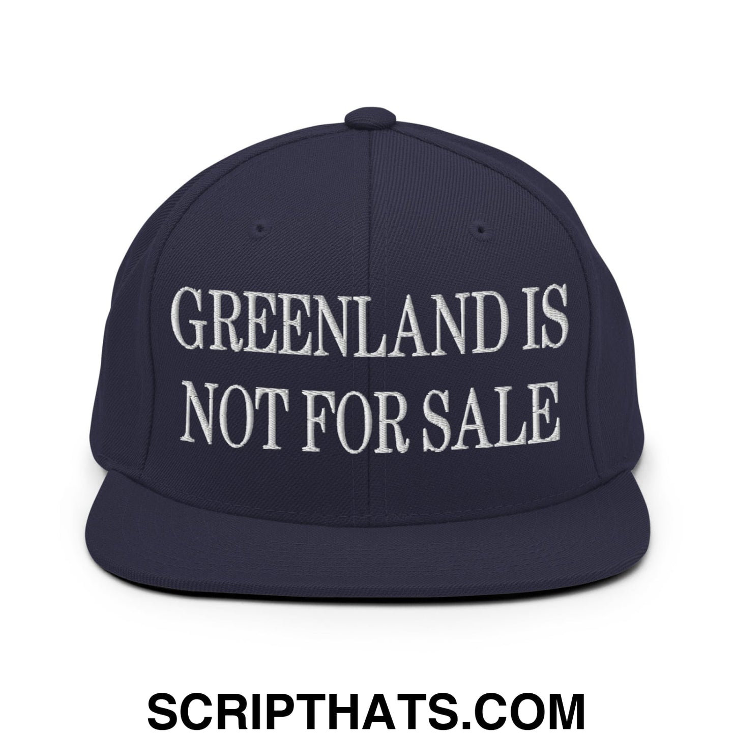 Greenland Is Not For Sale Embroidered Flat Bill Brim Snapback Hat Navy