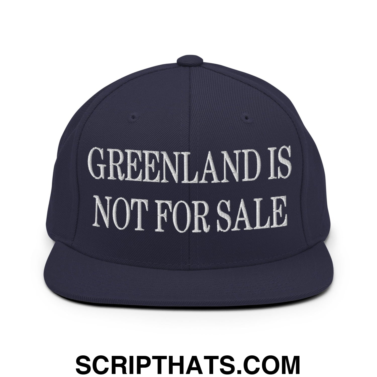 Greenland Is Not For Sale Embroidered Flat Bill Brim Snapback Hat Navy
