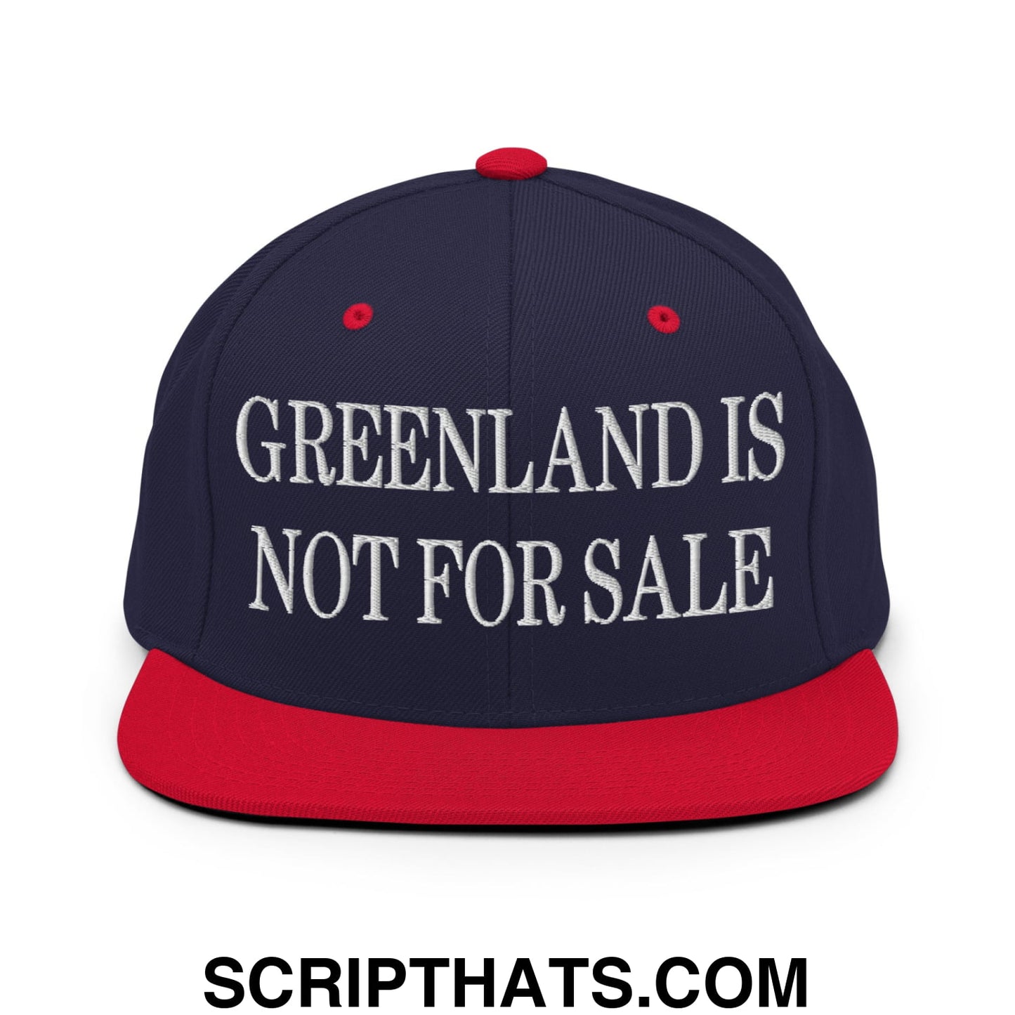 Greenland Is Not For Sale Embroidered Flat Bill Brim Snapback Hat Navy Red