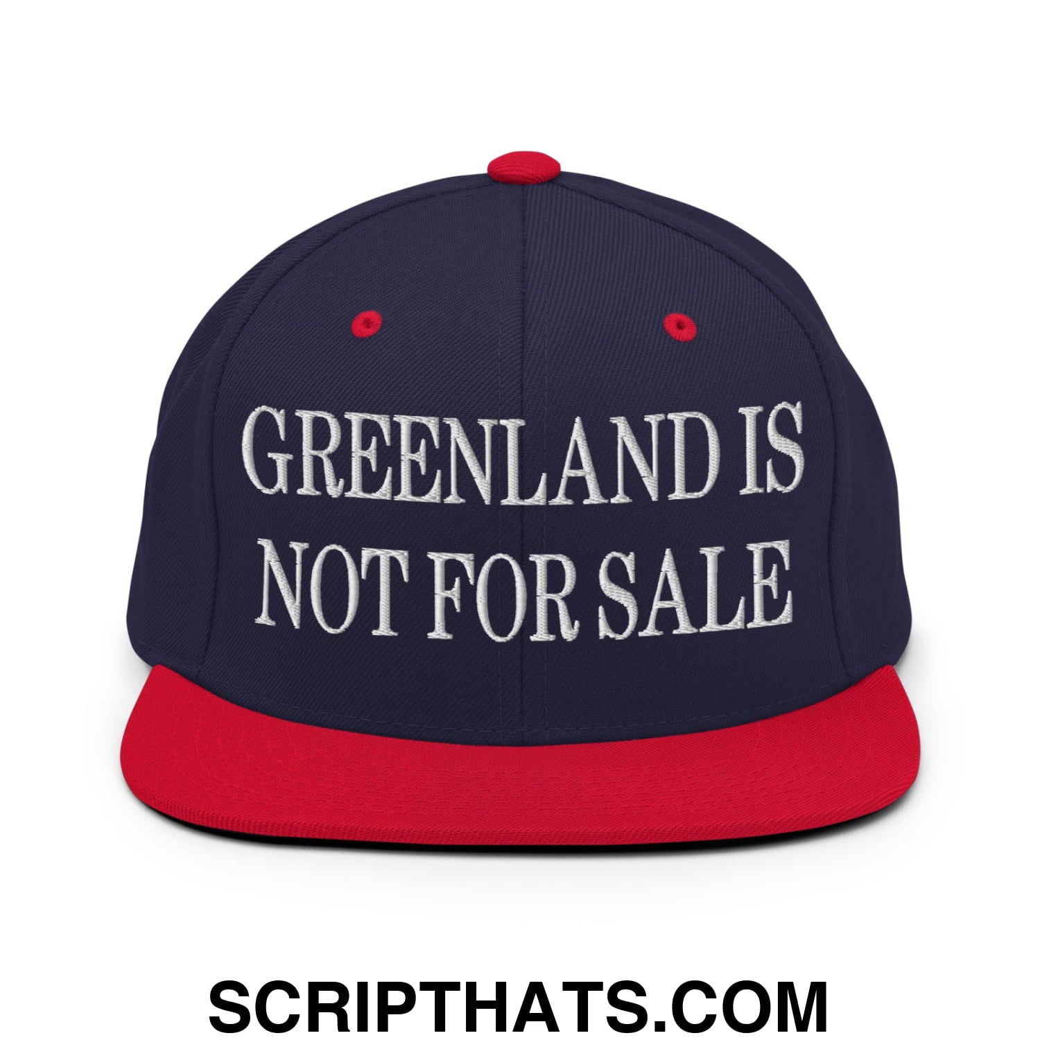 Greenland Is Not For Sale Embroidered Flat Bill Brim Snapback Hat Navy Red
