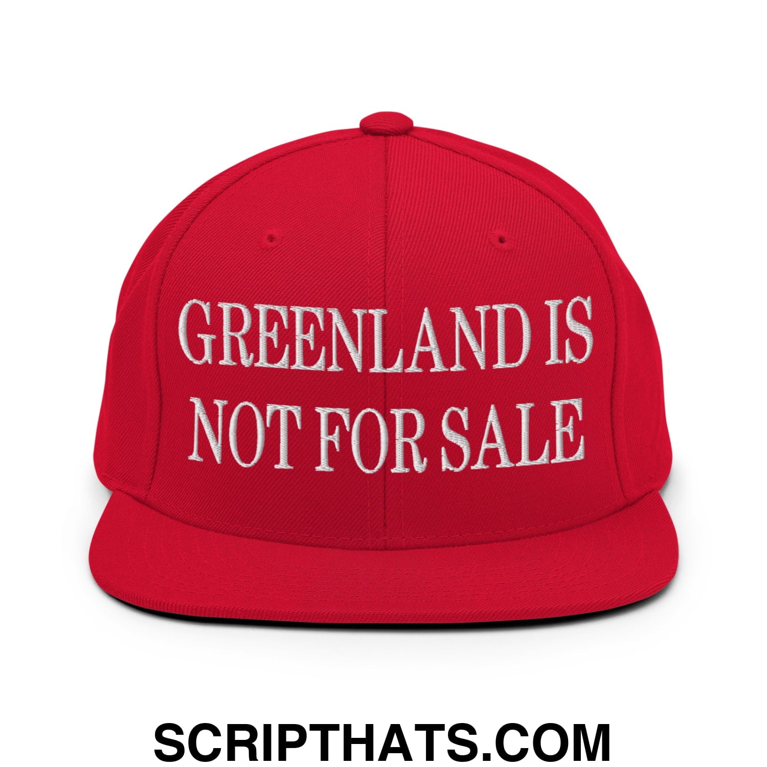 Greenland Is Not For Sale Embroidered Flat Bill Brim Snapback Hat Red
