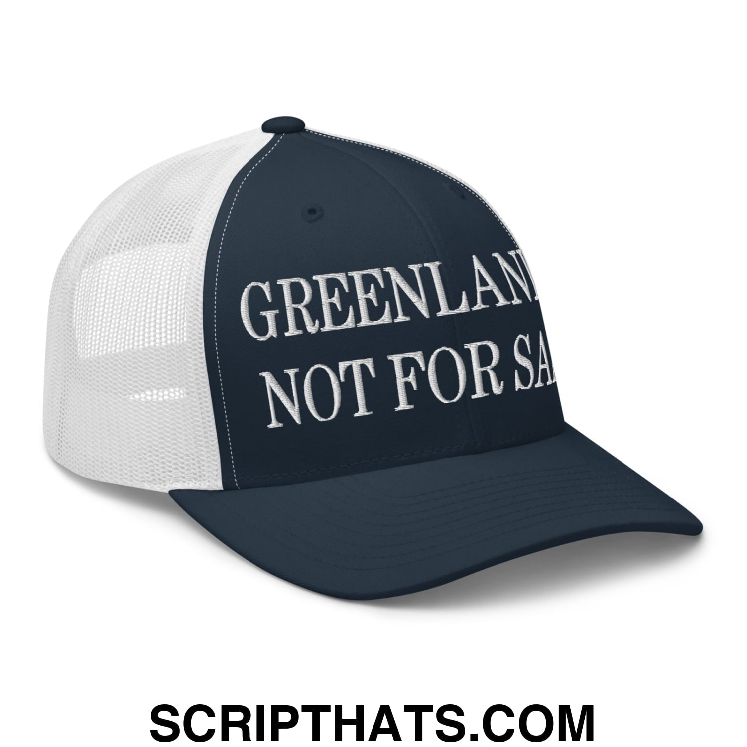 Greenland Is Not For Sale Embroidered Mesh Trucker Hat Navy White