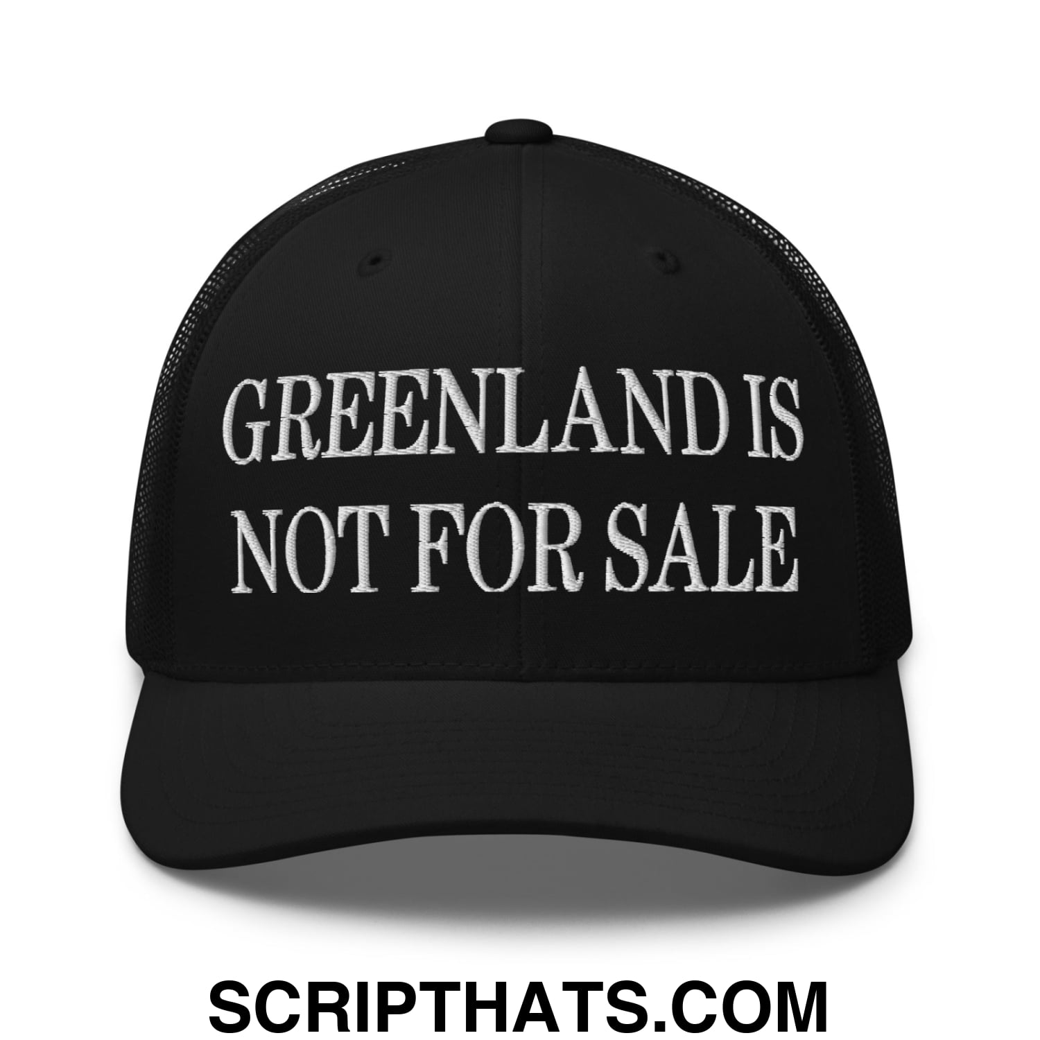 Greenland Is Not For Sale Embroidered Mesh Trucker Hat Black