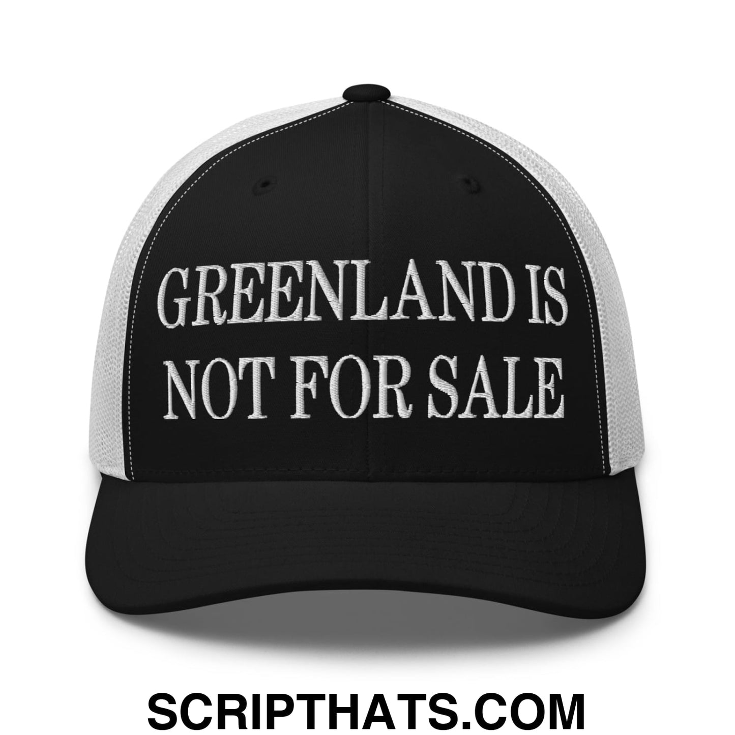 Greenland Is Not For Sale Embroidered Mesh Trucker Hat Black White