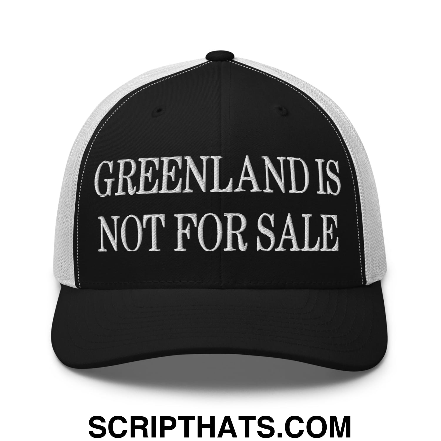 Greenland Is Not For Sale Embroidered Mesh Trucker Hat Black White