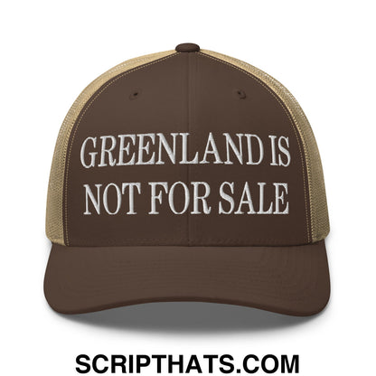 Greenland Is Not For Sale Embroidered Mesh Trucker Hat Brown Khaki