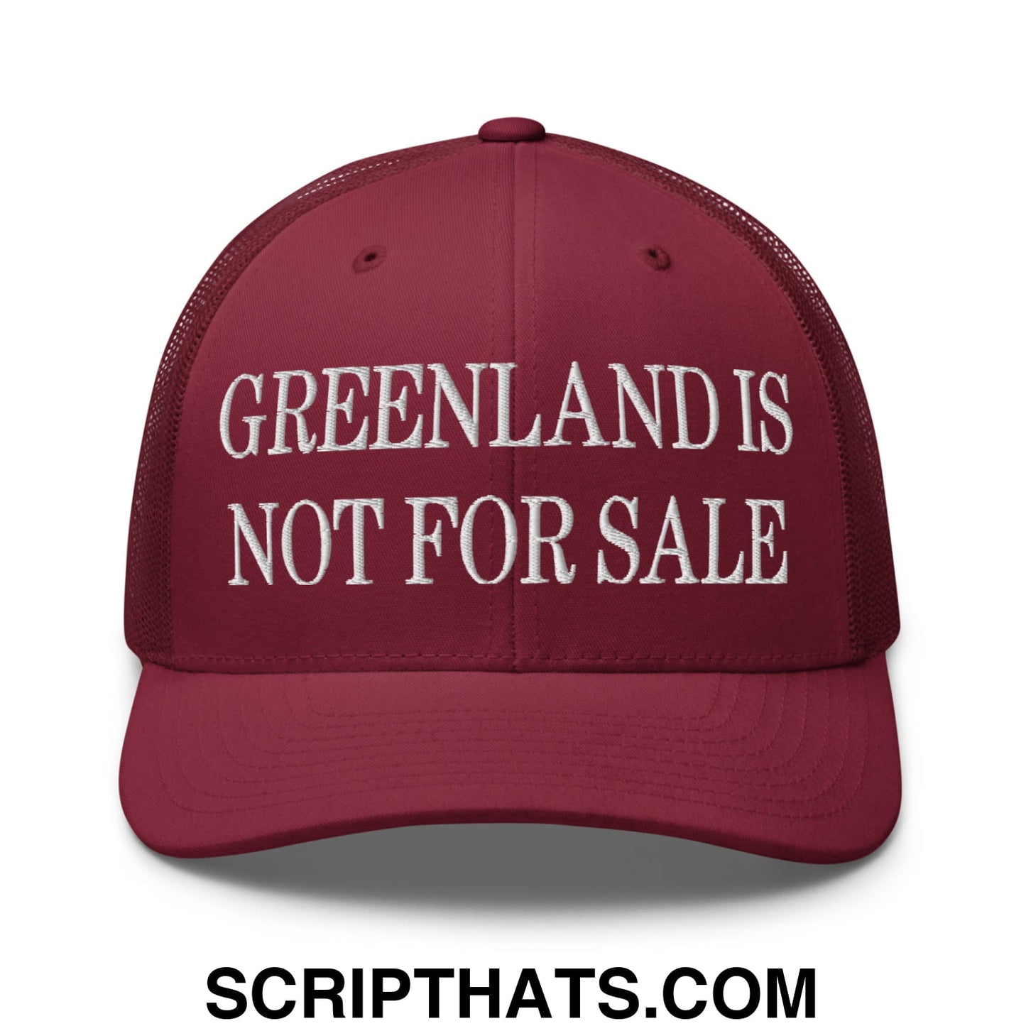 Greenland Is Not For Sale Embroidered Mesh Trucker Hat Cranberry