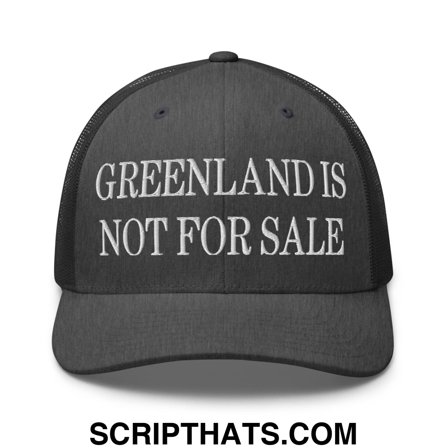 Greenland Is Not For Sale Embroidered Mesh Trucker Hat Dark Heather Gray