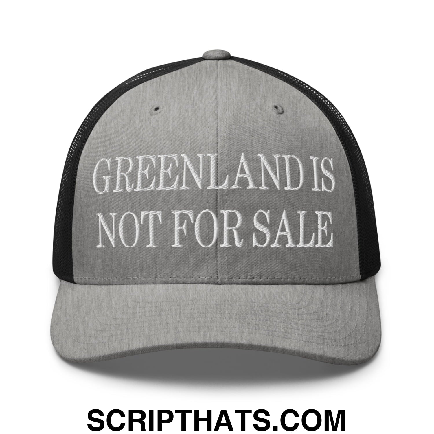 Greenland Is Not For Sale Embroidered Mesh Trucker Hat Heather Black