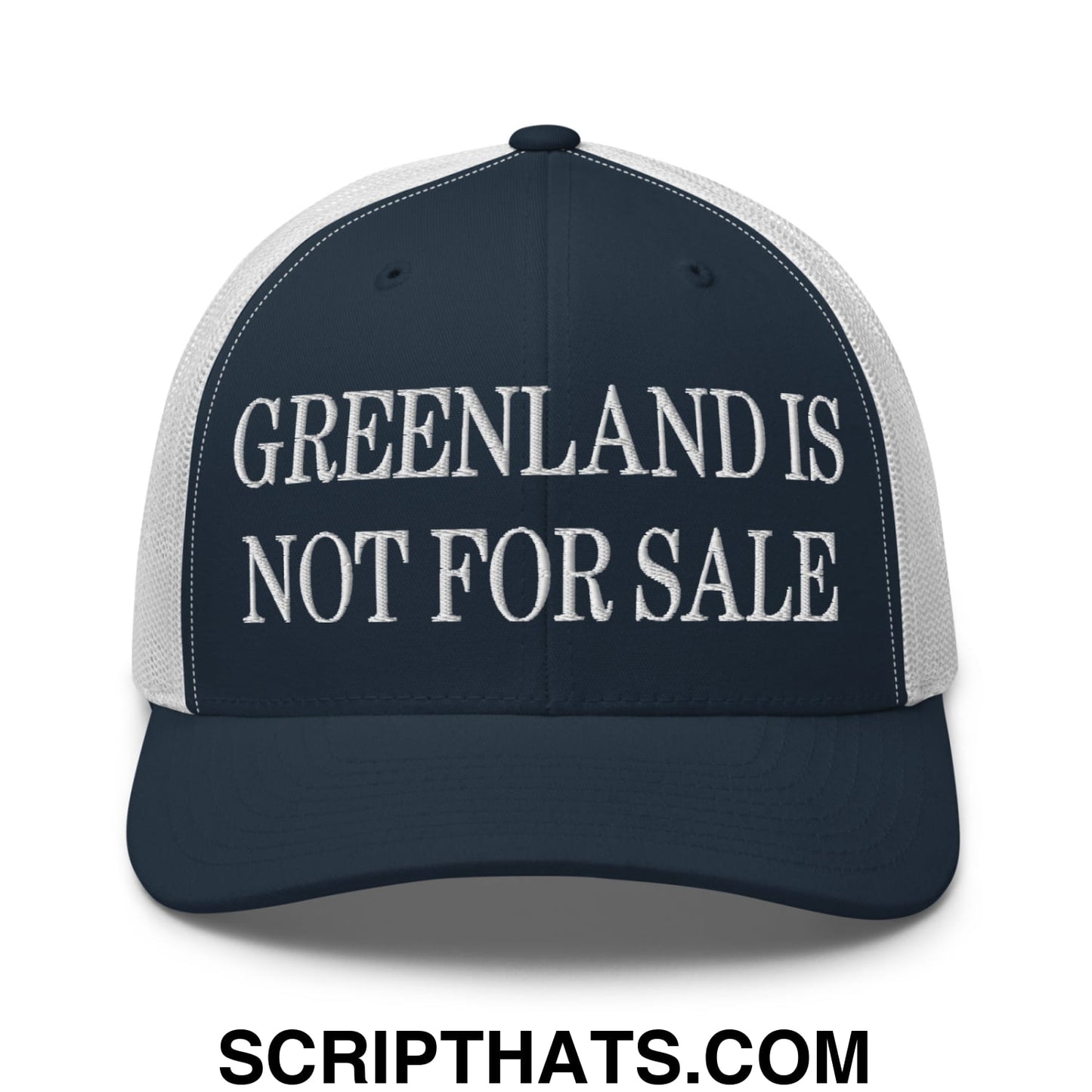 Greenland Is Not For Sale Embroidered Mesh Trucker Hat Navy White