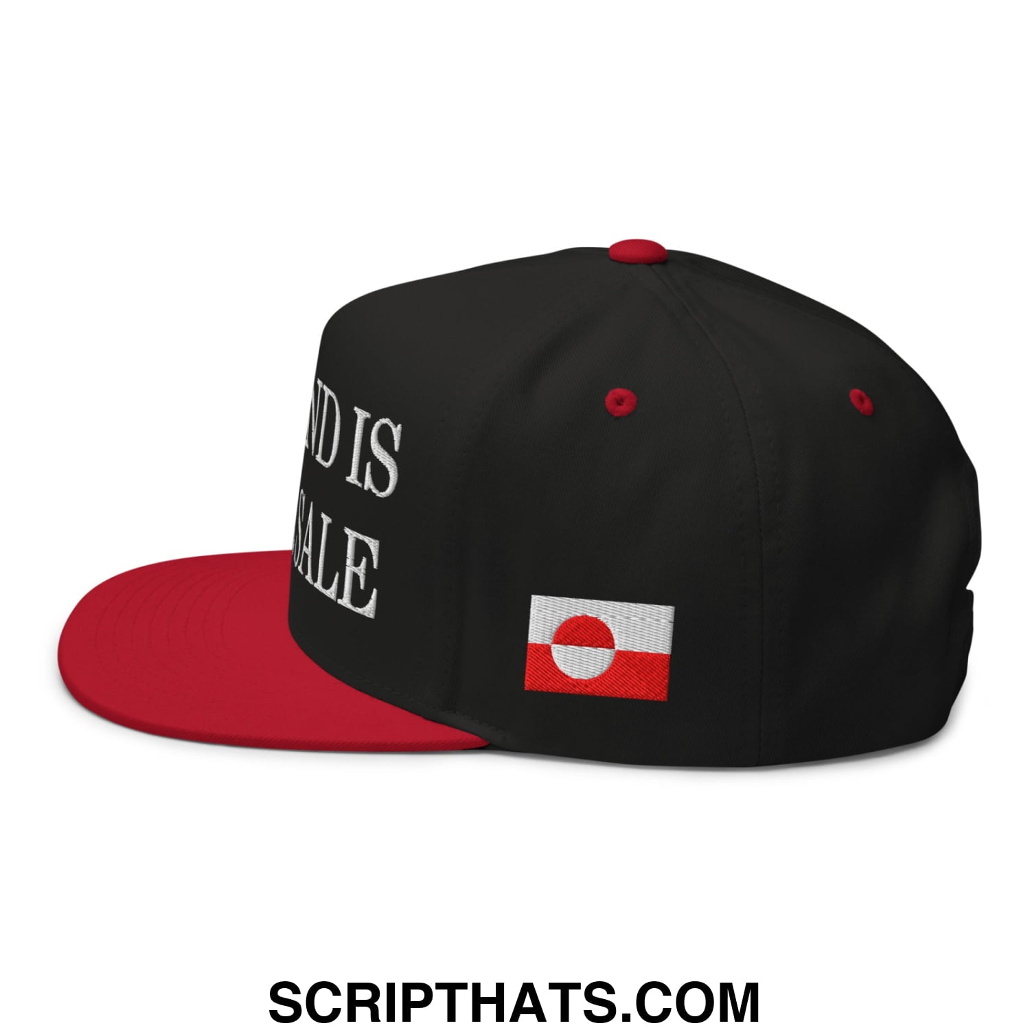 Greenland Is Not For Sale Greenland Flag Embroidered Flat Bill Brim 5 Panel Snapback Hat Black Red