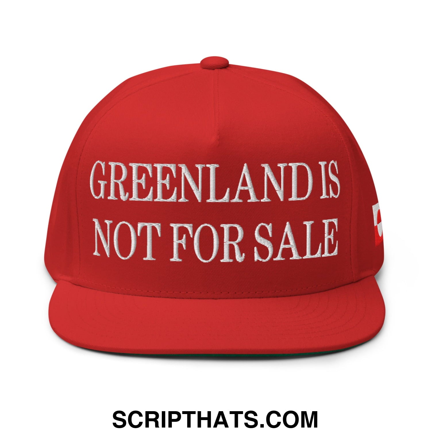 Greenland Is Not For Sale Greenland Flag Embroidered Flat Bill Brim 5 Panel Snapback Hat Red