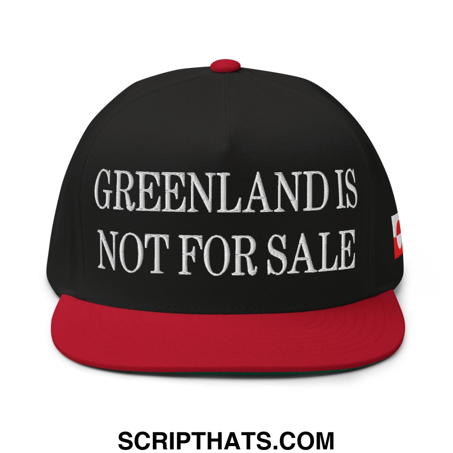Greenland Is Not For Sale Greenland Flag Embroidered Flat Bill Brim 5 Panel Snapback Hat Black Red
