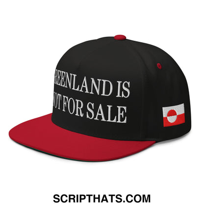 Greenland Is Not For Sale Greenland Flag Embroidered Flat Bill Brim 5 Panel Snapback Hat Black Red