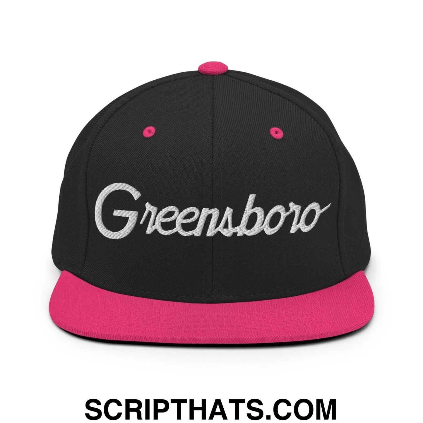 Greensboro Script Snapback Hat Black Neon Pink