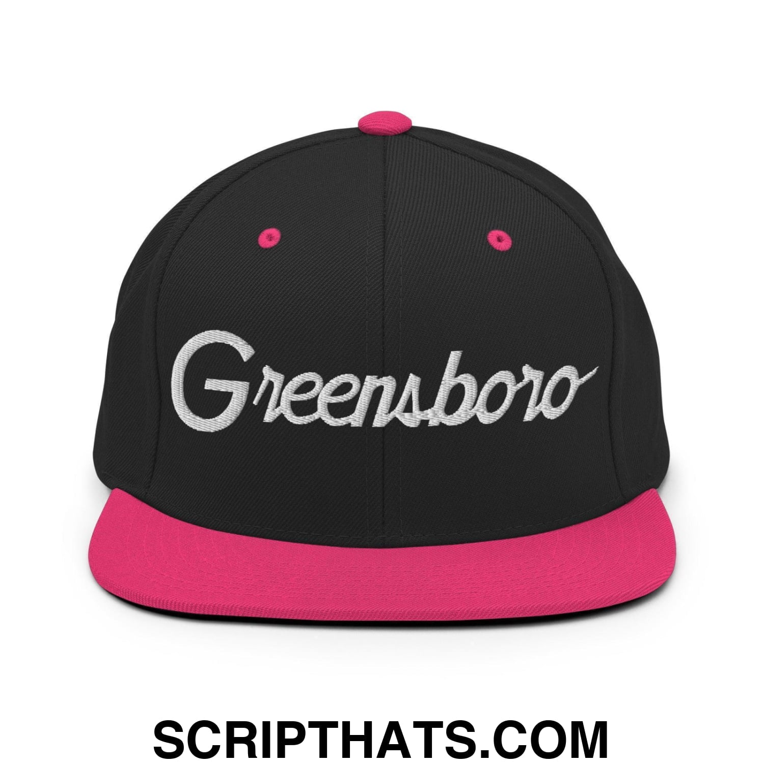 Greensboro Script Snapback Hat Black Neon Pink