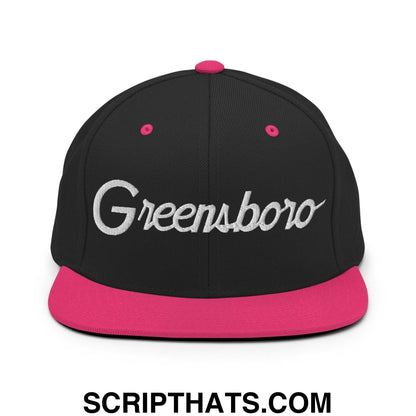 Greensboro Script Snapback Hat Black Neon Pink