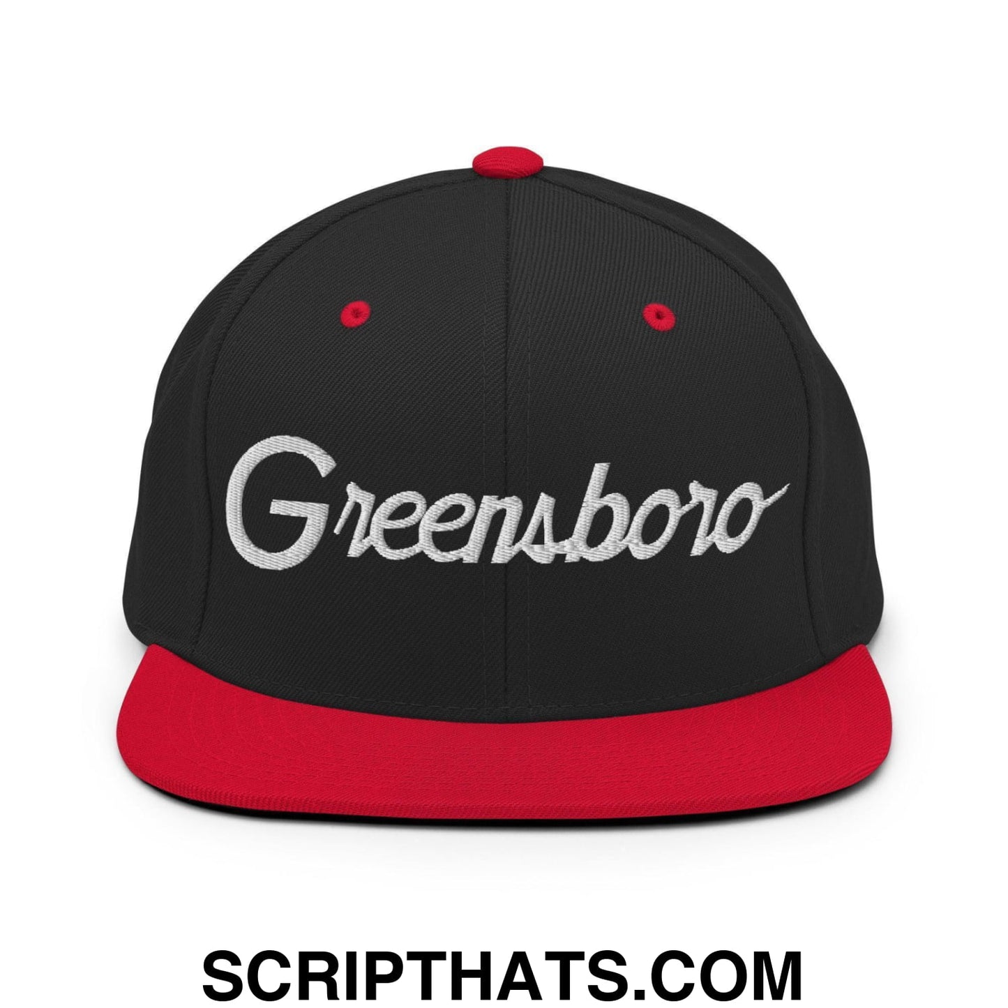 Greensboro Script Snapback Hat Black Red
