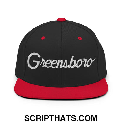 Greensboro Script Snapback Hat Black Red