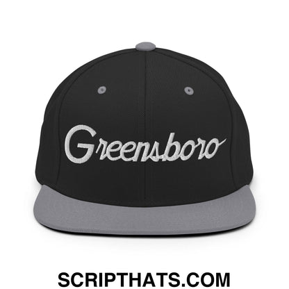 Greensboro Script Snapback Hat Black Silver