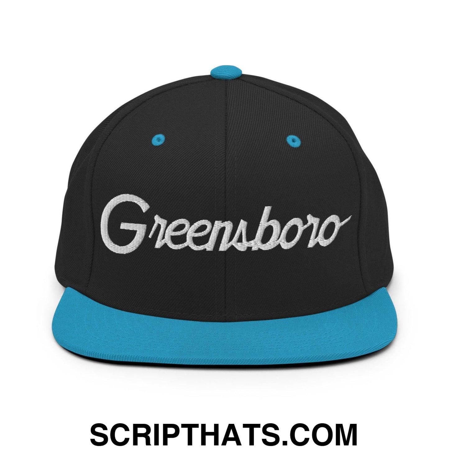 Greensboro Script Snapback Hat Black Teal