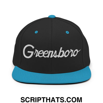Greensboro Script Snapback Hat Black Teal
