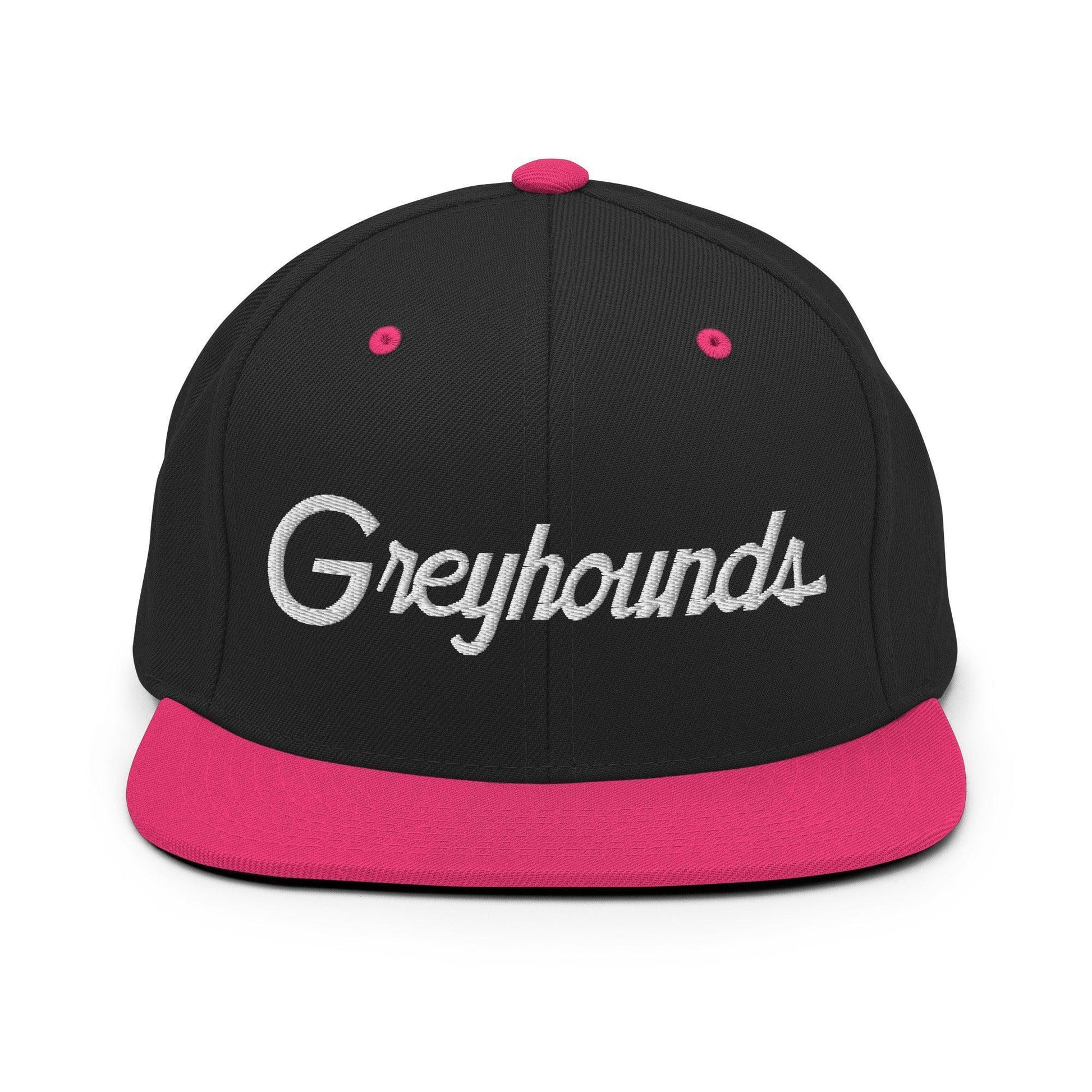 Greyhounds School Mascot Script Snapback Hat Black Neon Pink
