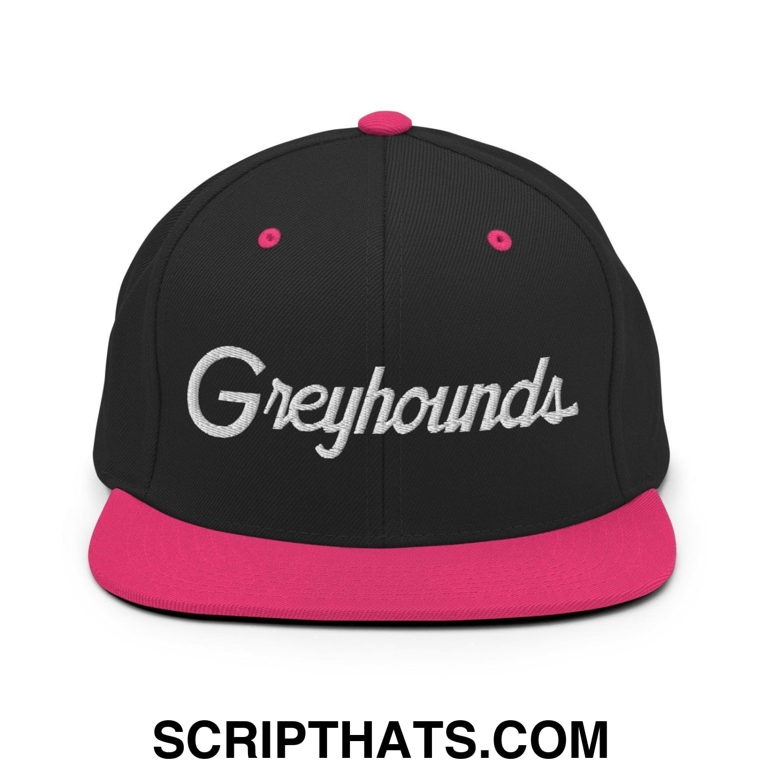 Greyhounds School Mascot Script Snapback Hat Black Neon Pink