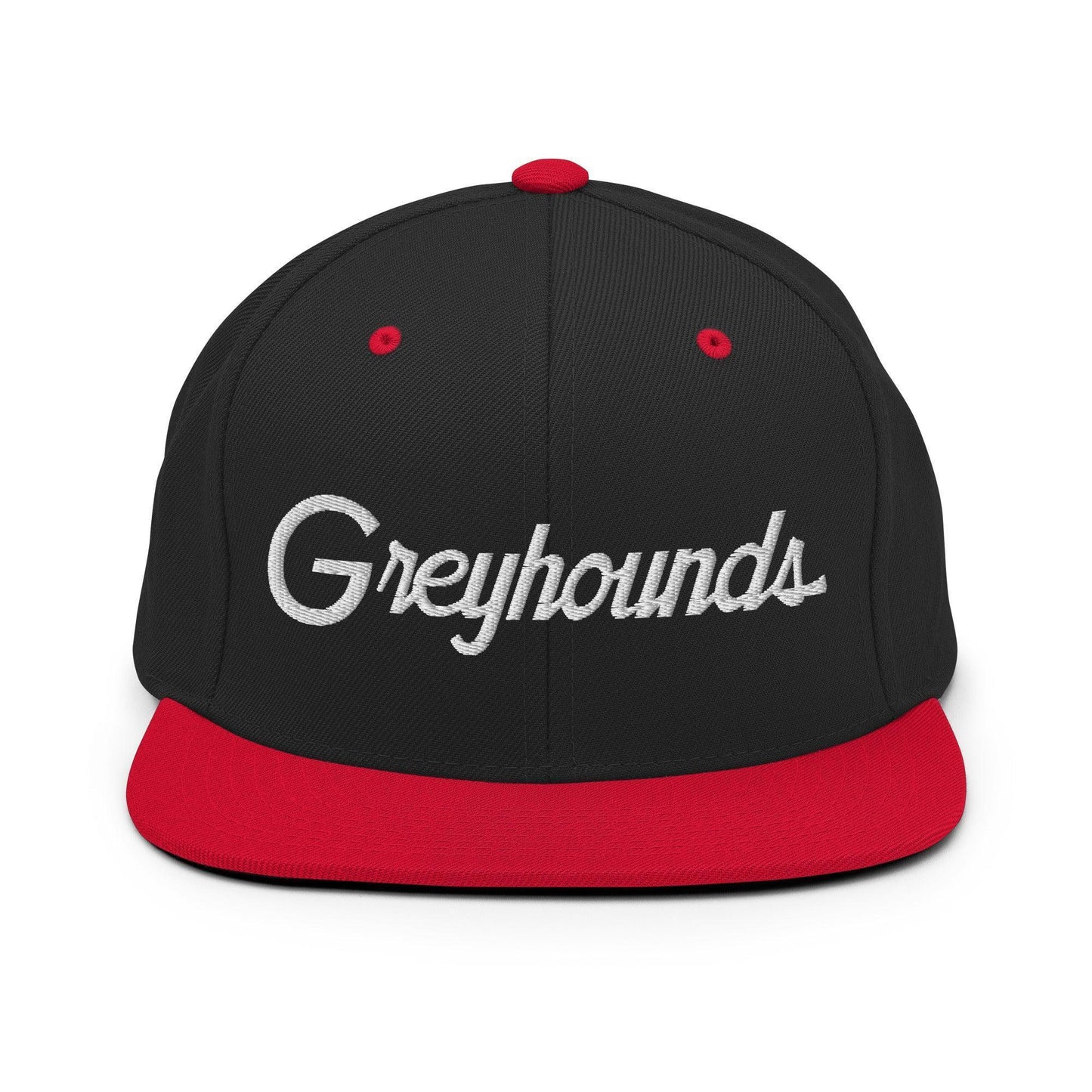 Greyhounds School Mascot Script Snapback Hat Black Red