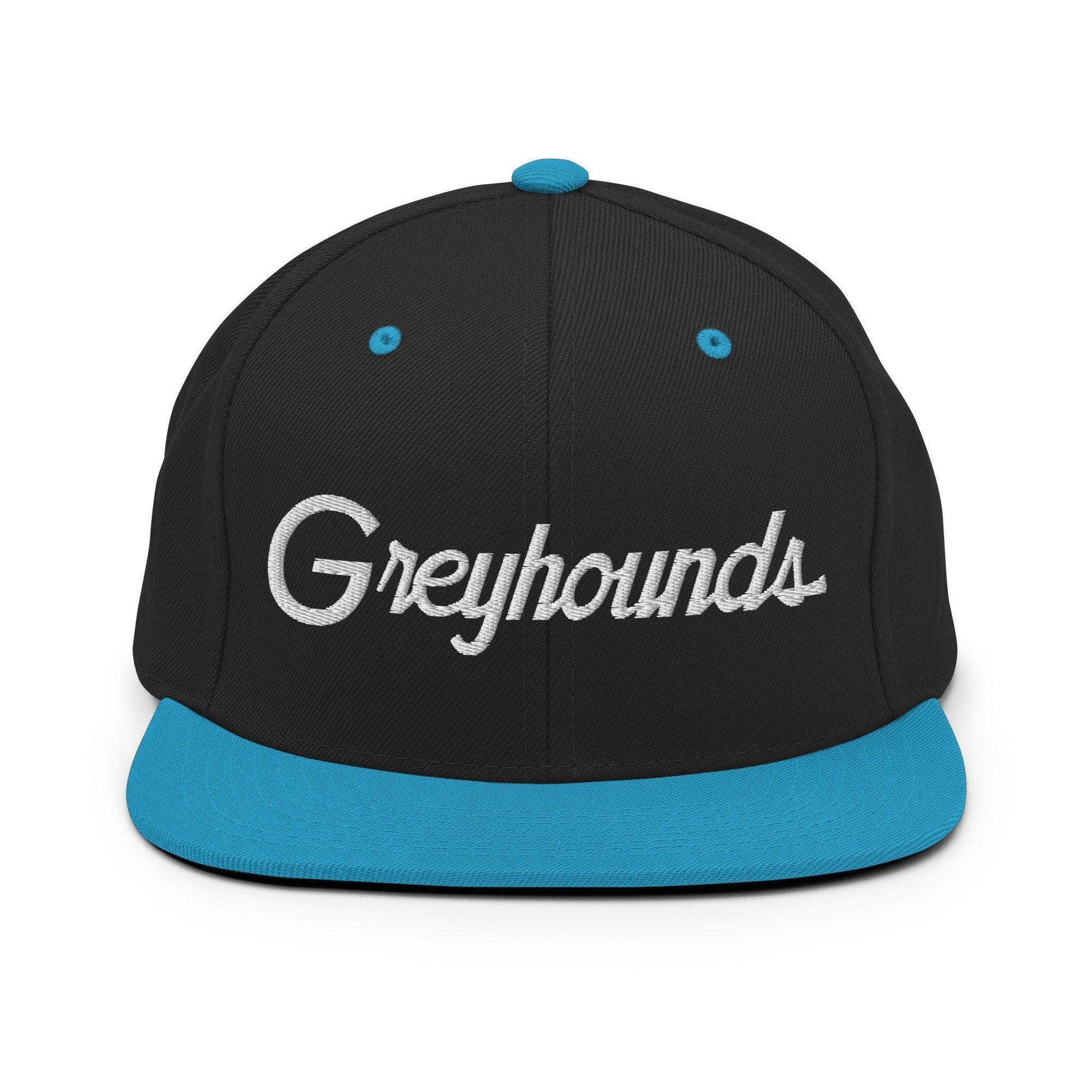 Greyhounds School Mascot Script Snapback Hat Black Teal