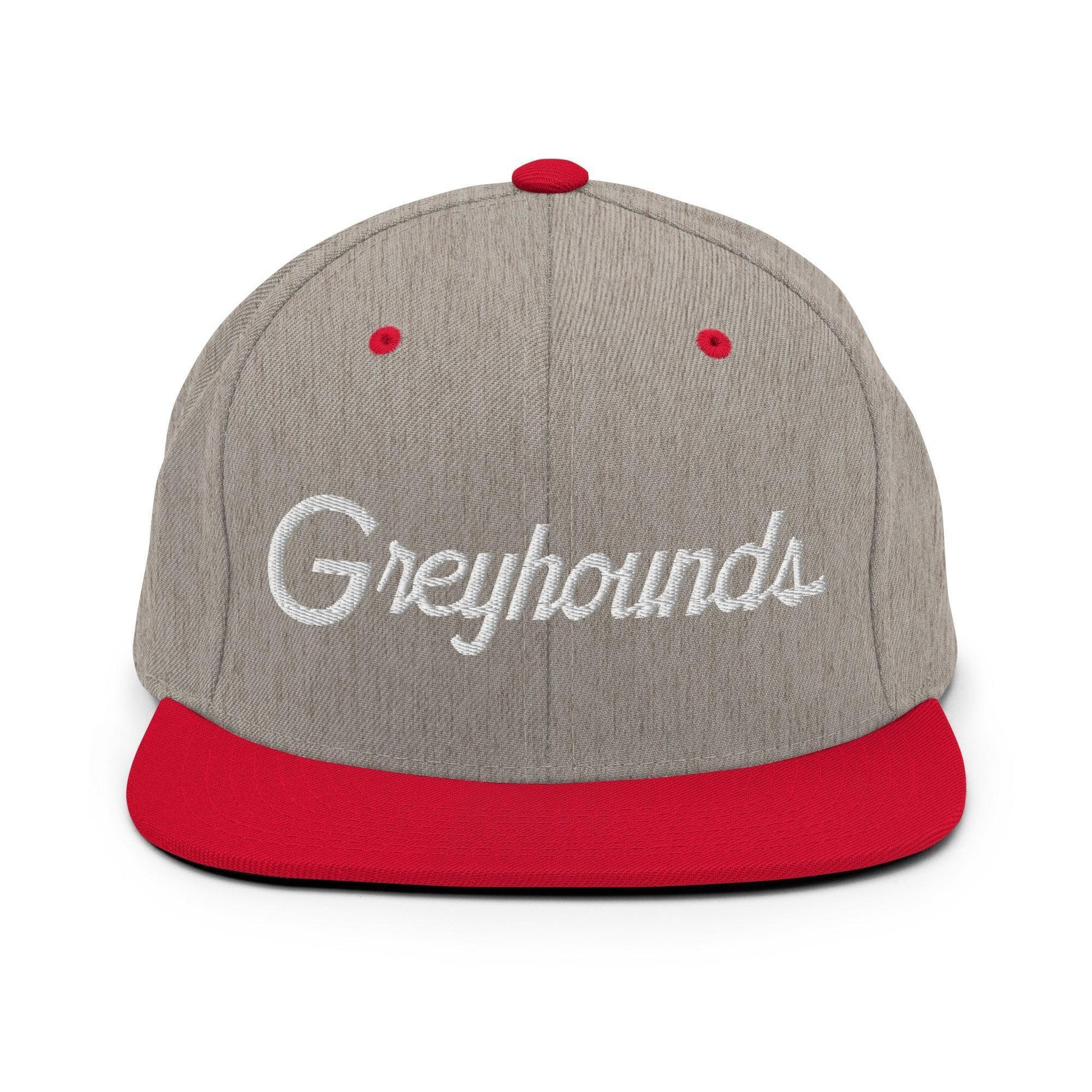 Greyhounds School Mascot Script Snapback Hat Heather Grey Red