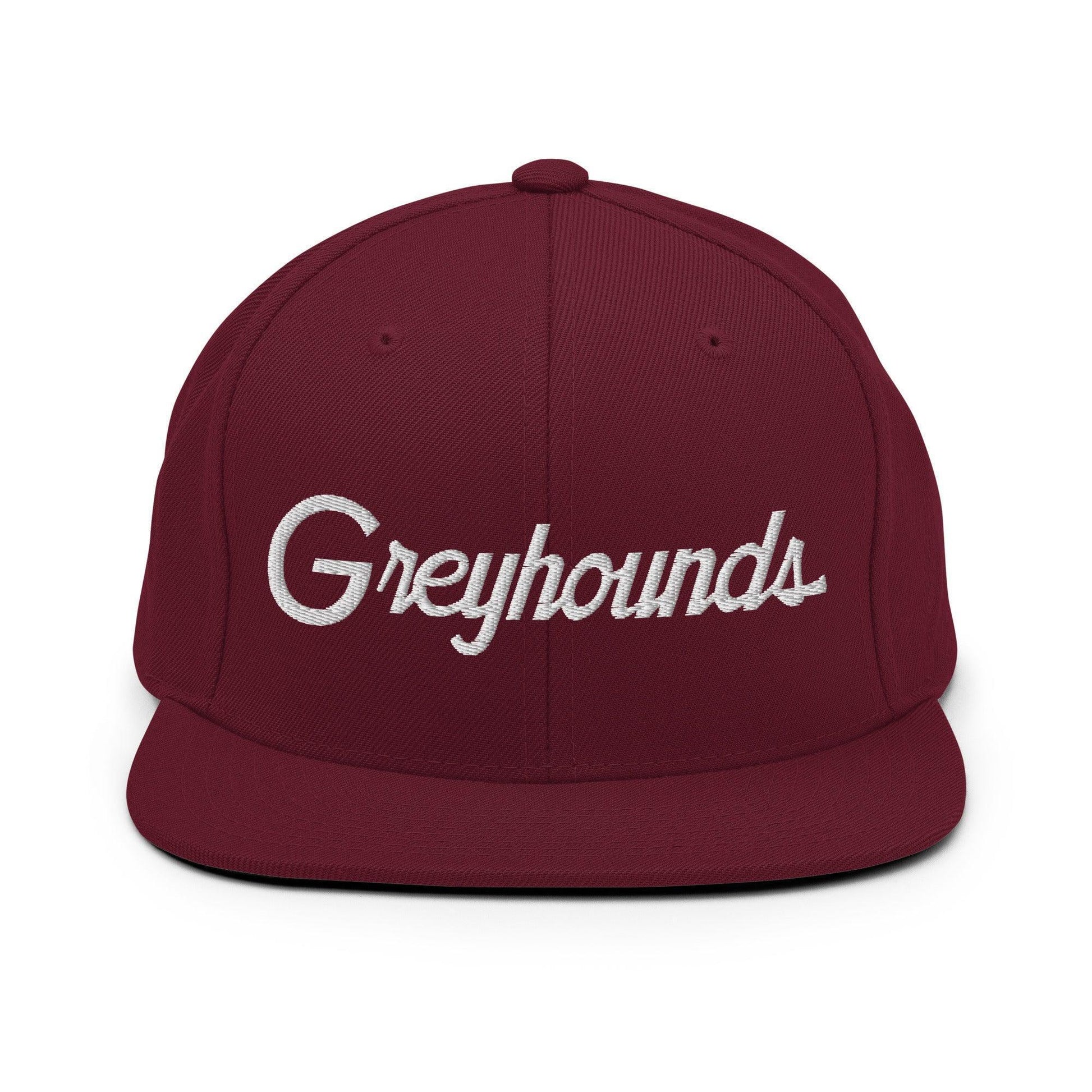 Greyhounds School Mascot Script Snapback Hat Maroon
