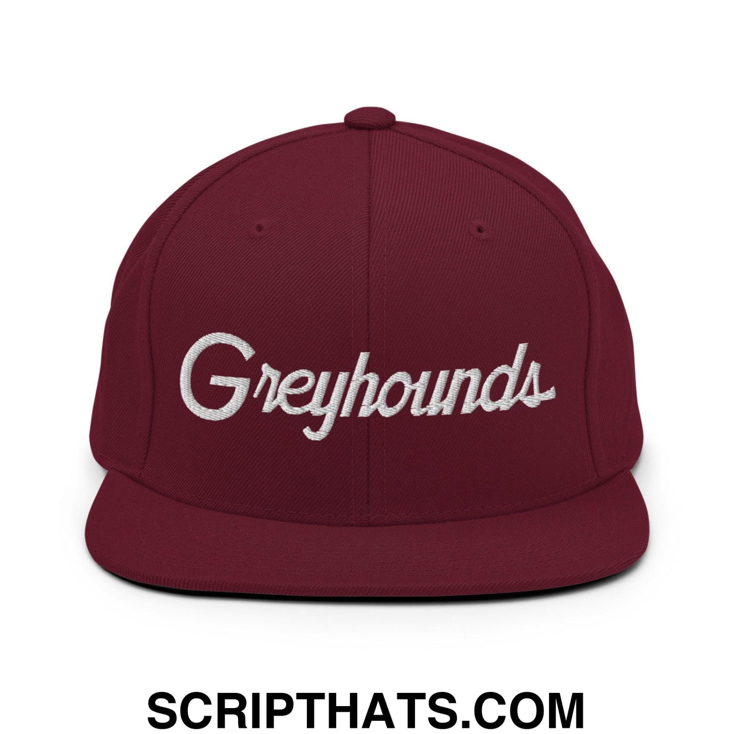 Greyhounds School Mascot Script Snapback Hat Maroon