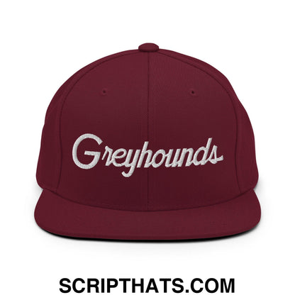 Greyhounds School Mascot Script Snapback Hat Maroon